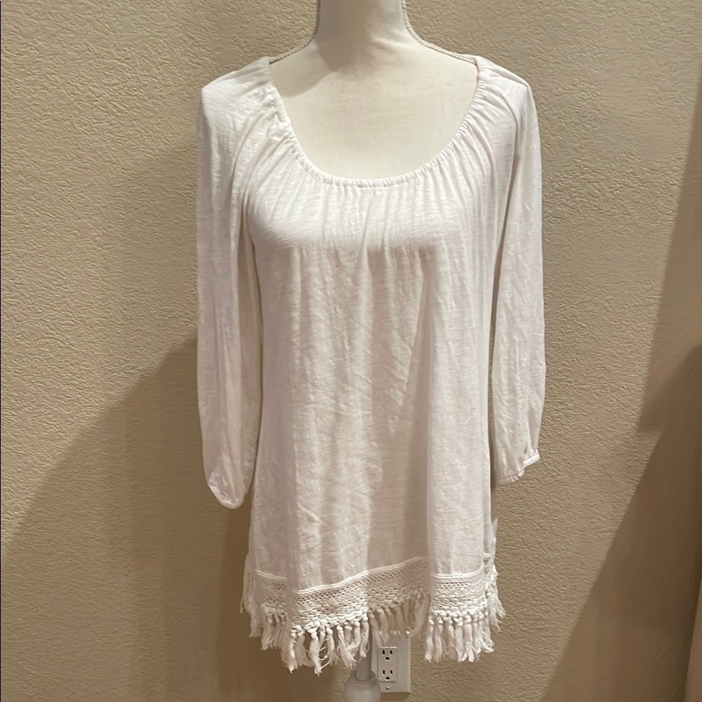 Lilly Pulitzer Swim Coverup Ruched 3/4 Sleeve with Fringed bottom